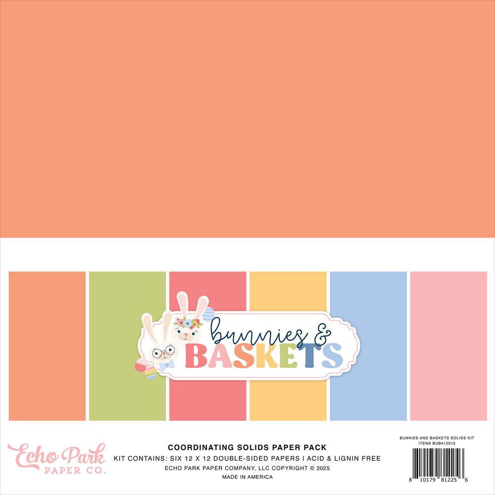Echo Park Bunnies And Baskets 12x12 Inch Coordinating Solids Paper Pad (BUB412015)