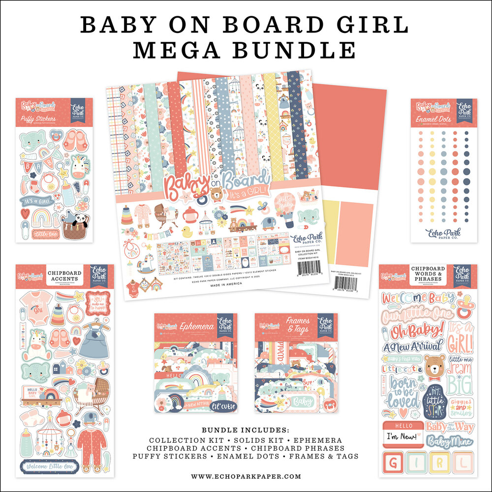 Echo Park Baby On Board It's a Girl! 12x12 Inch Mega Bundle (BOG414050)
