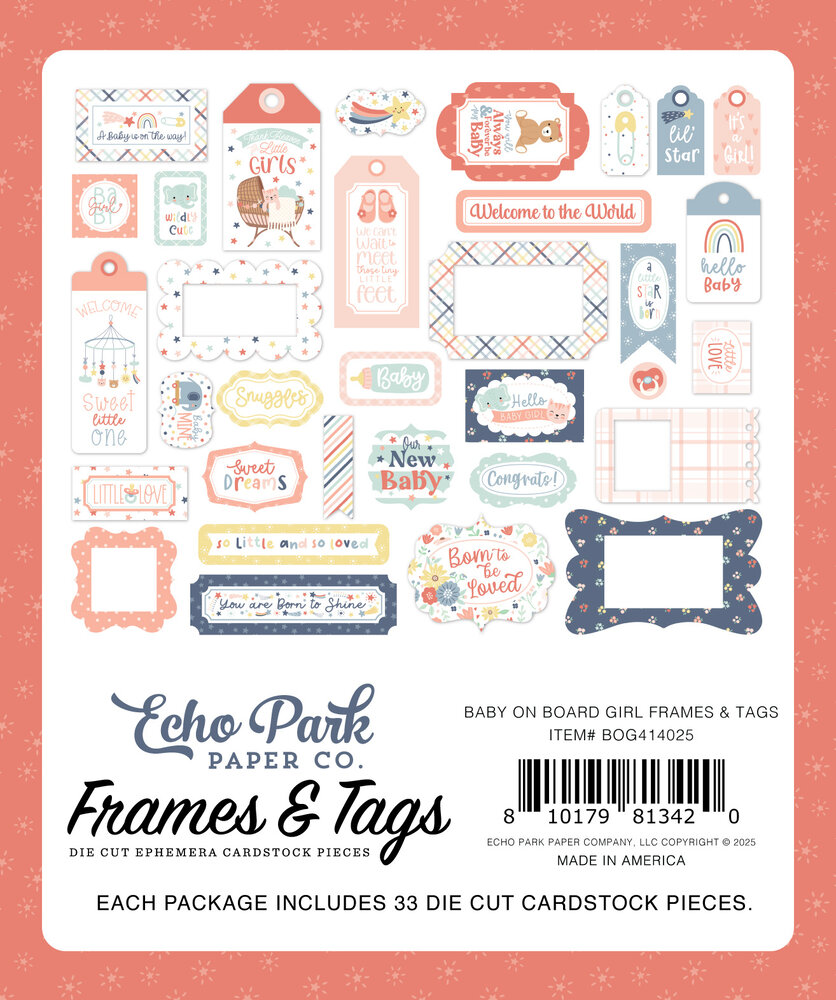Echo Park Baby On Board It's a Girl! Ephemera Frames & Tags (BOG414025)