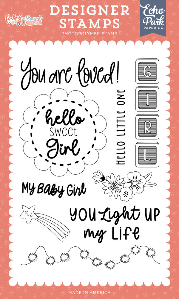 Echo Park Baby On Board It's a Girl! Clear Stamp Hello Little Love (BOG414044)