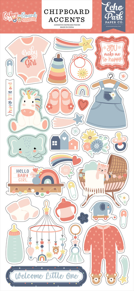 Echo Park Baby On Board It's a Girl! 6x13 Inch Chipboard Accents (BOG414021) Echo Park Baby On Board It's a Girl! 6x13 Inch Chipboard Accents (BOG414021)