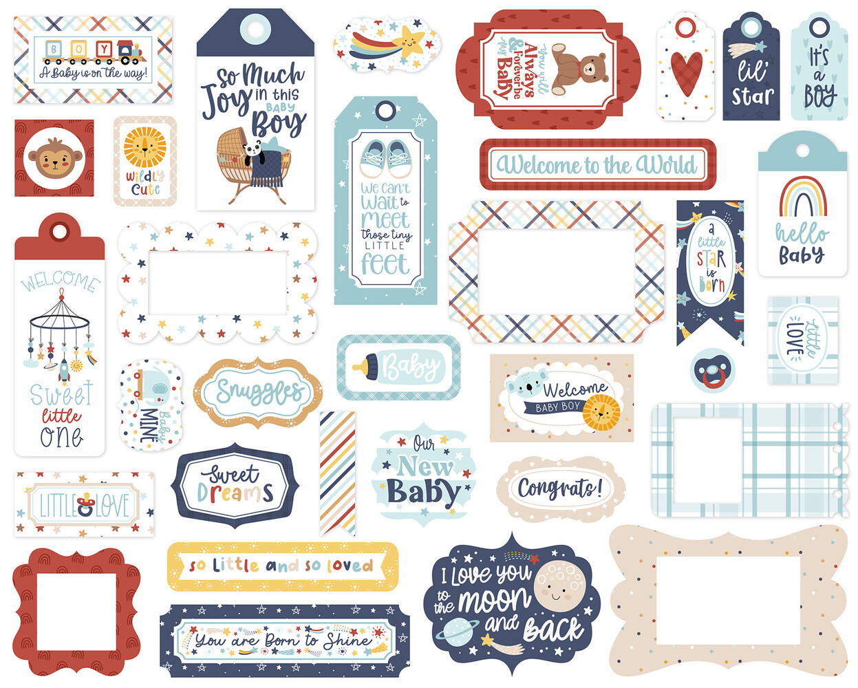 Echo Park Baby On Board It's a Boy! Ephemera Frames & Tags (BOB415025)