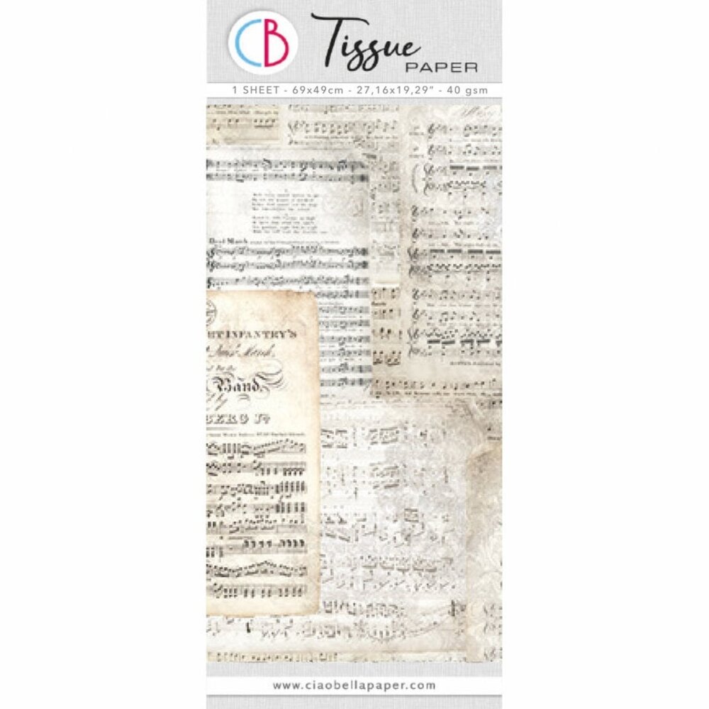 Ciao Bella Papercrafting Tissue Paper 69x49cm Vintage Music Sheet (HT012)