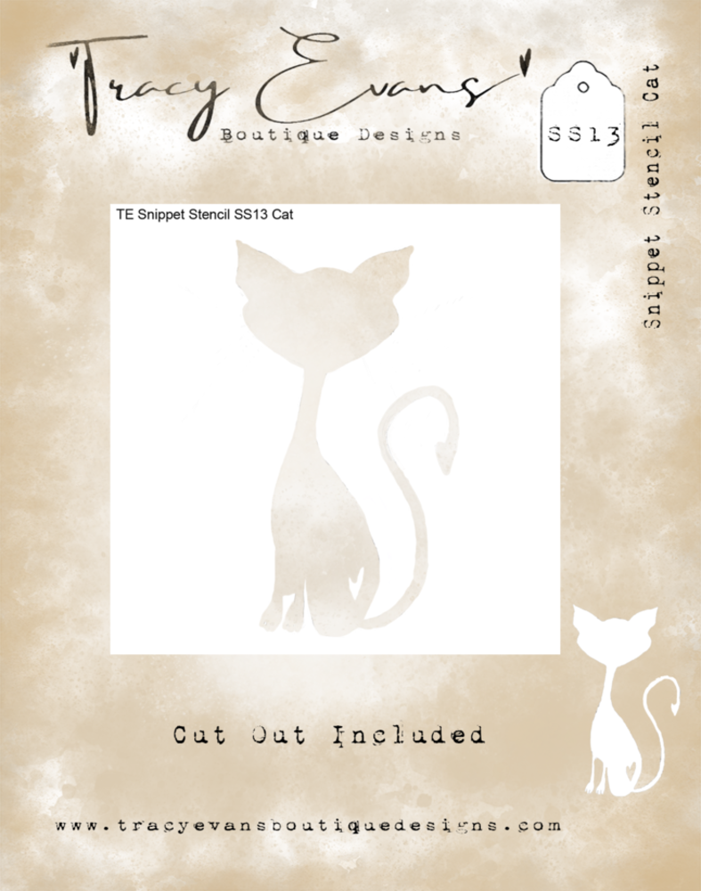 Tracy Evans Cat 4x4 Inch Snippet Stencil (SS013)