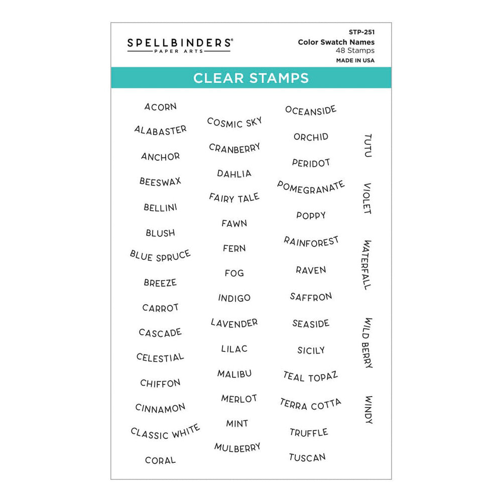 Spellbinders ColorWheel Swatch Party Clear Stamp Color Swatch Names (STP-251) Spellbinders ColorWheel Swatch Party Clear Stamp Color Swatch Names (STP-251)