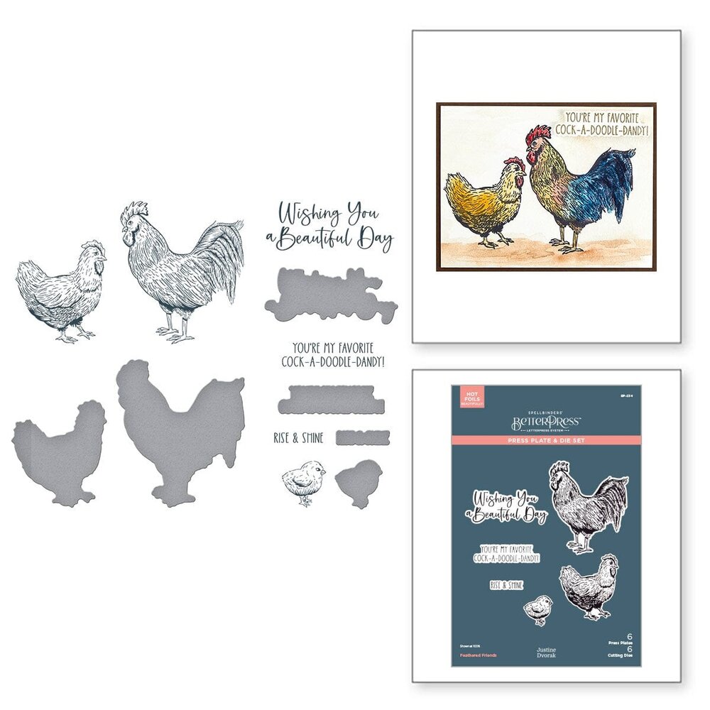 Spellbinders Justine's Farm Feathered Friends BetterPress Plate & Die Set (BP-234)
