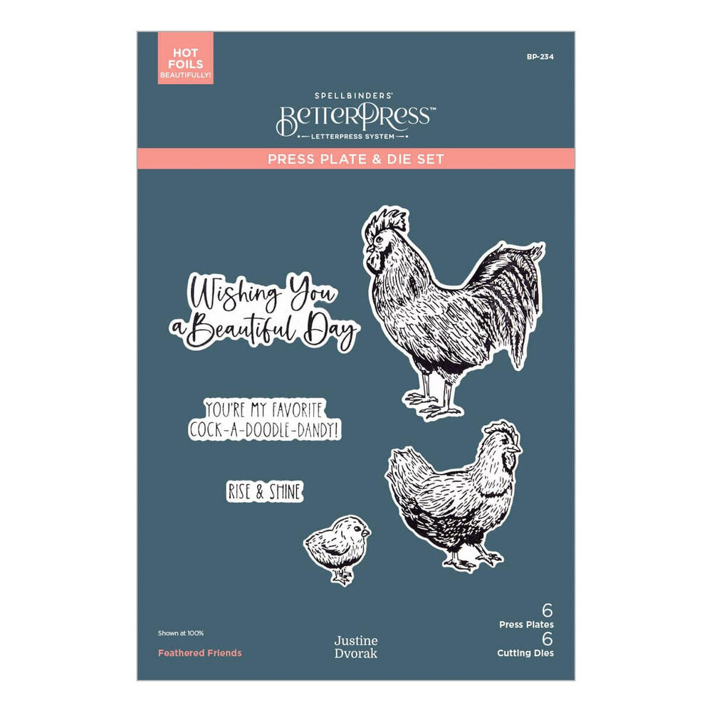 Spellbinders Justine's Farm Feathered Friends BetterPress Plate & Die Set (BP-234)