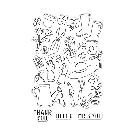 Hero Arts In The Garden Gardening Tools & Flowers Clear Stamp Set (CM788)