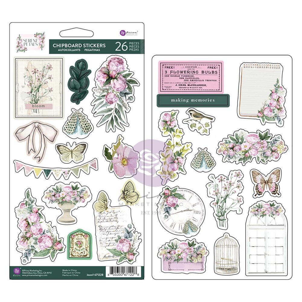 Prima Marketing Inc Serene Petals Chipboard Stickers Blooming Beauty (671228)