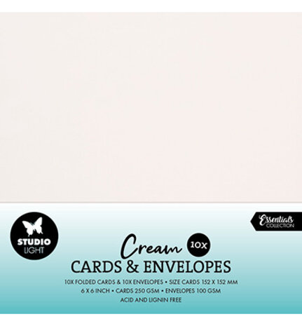 Studio Light Consumables 6x6 Inch Cards & Envelopes Creme (SL-CO-CE10)