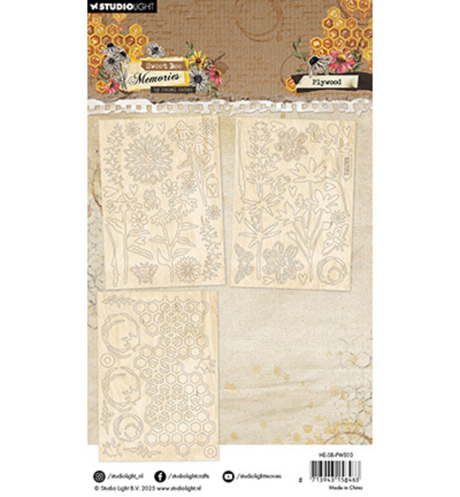 Studio Light Sweet Bee Memories Plywood Elements Florals & Grunge (HE-SB-PWE03)