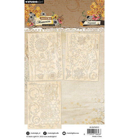 Studio Light Sweet Bee Memories Plywood Elements Florals & Grunge (HE-SB-PWE03)
