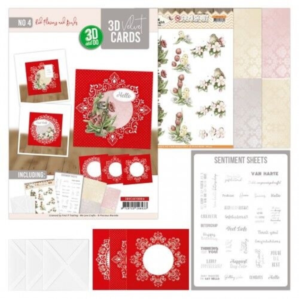 Find It Trading 3D and Do 3D Velvet Cards 4k Red Flowers and Birds (3DVC10004)