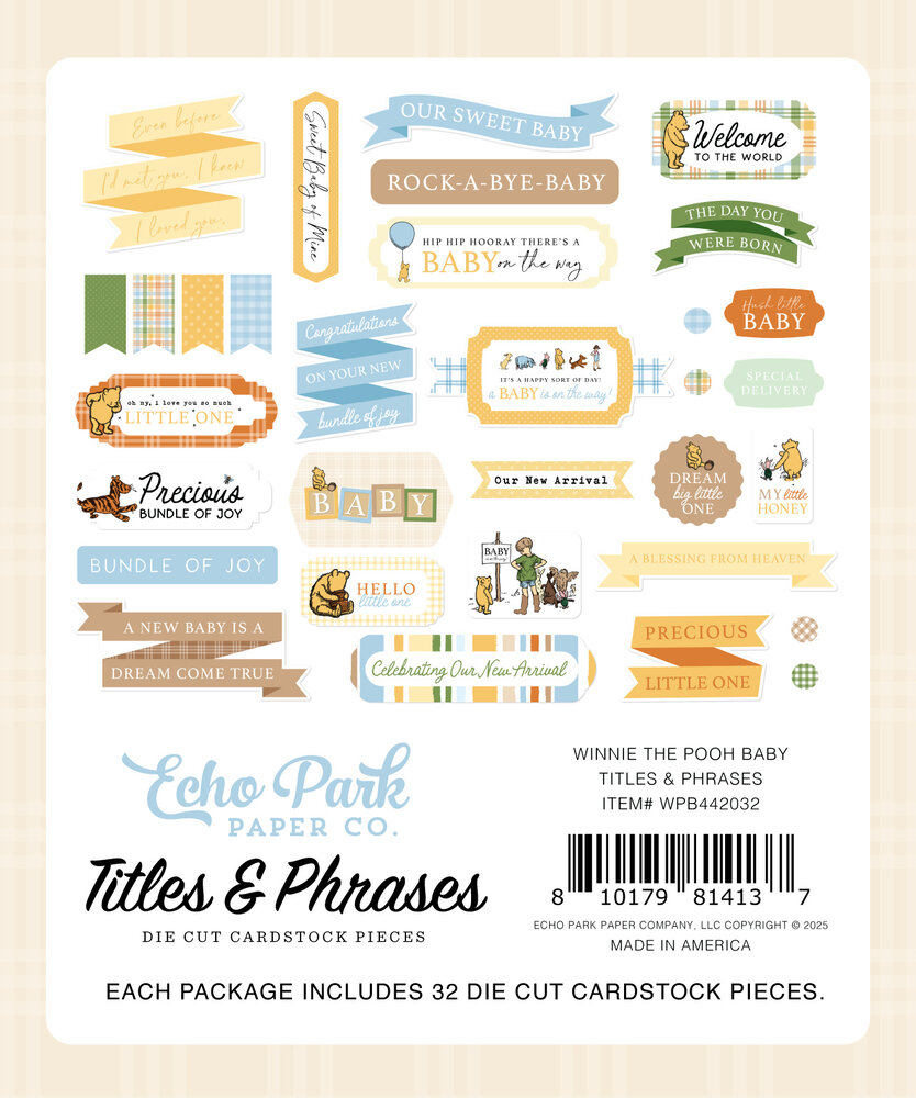 Echo Park Winnie The Pooh Baby Ephemera Titles & Phrases (WPB442032)