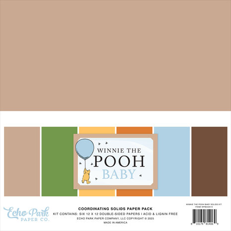 Echo Park Winnie The Pooh Baby 12x12 Inch Coordinating Solids Paper Pack (WPB442015)