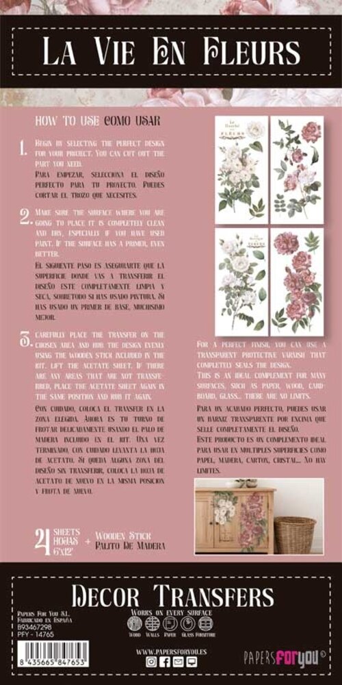 Papers For You Decor Transfers 6x12 Inch Roses (PFY-14765)