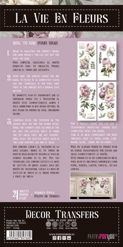 Papers For You Decor Transfers 6x12 Inch Peonies (PFY-14766) Papers For You Decor Transfers 6x12 Inch Peonies (PFY-14766)