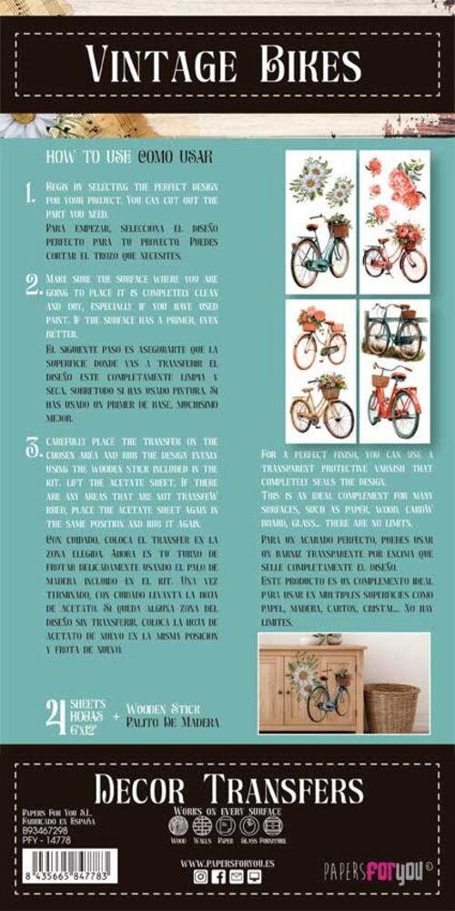 Papers For You Decor Transfers 6x12 Inch Bikes (PFY-14778)