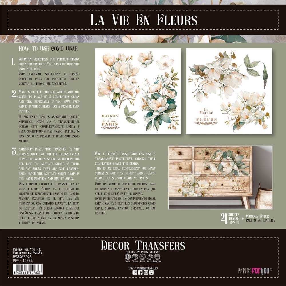 Papers For You Decor Transfers 12x12 Inch Magnolias (PFY-14783)