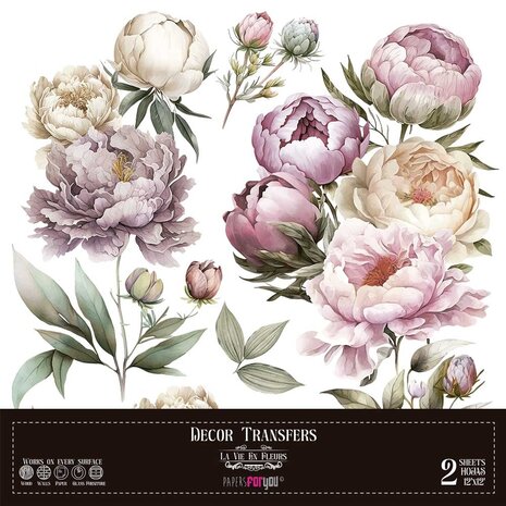 Papers For You Decor Transfers 12x12 Inch Peonies (PFY-14785)