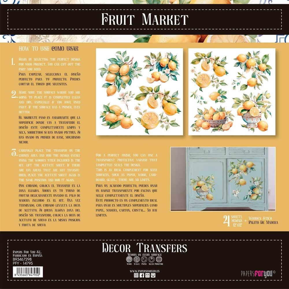 Papers For You Decor Transfers 12x12 Inch Lemon (PFY-14795) Papers For You Decor Transfers 12x12 Inch Lemon (PFY-14795)