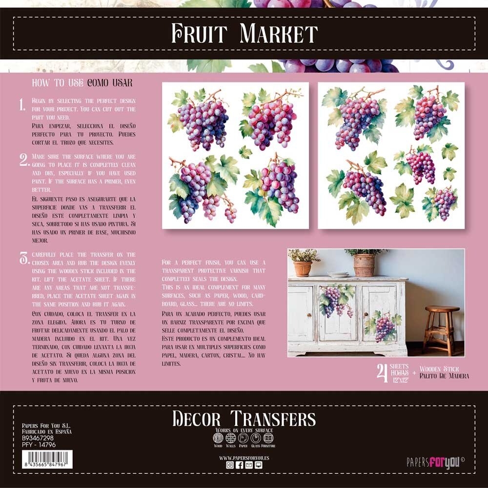 Papers For You Decor Transfers 12x12 Inch Grapes (PFY-14796)
