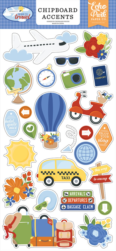 Echo Park Born To Travel 6x13 Inch Chipboard Accents (BTT425021) Echo Park Born To Travel 6x13 Inch Chipboard Accents (BTT425021)