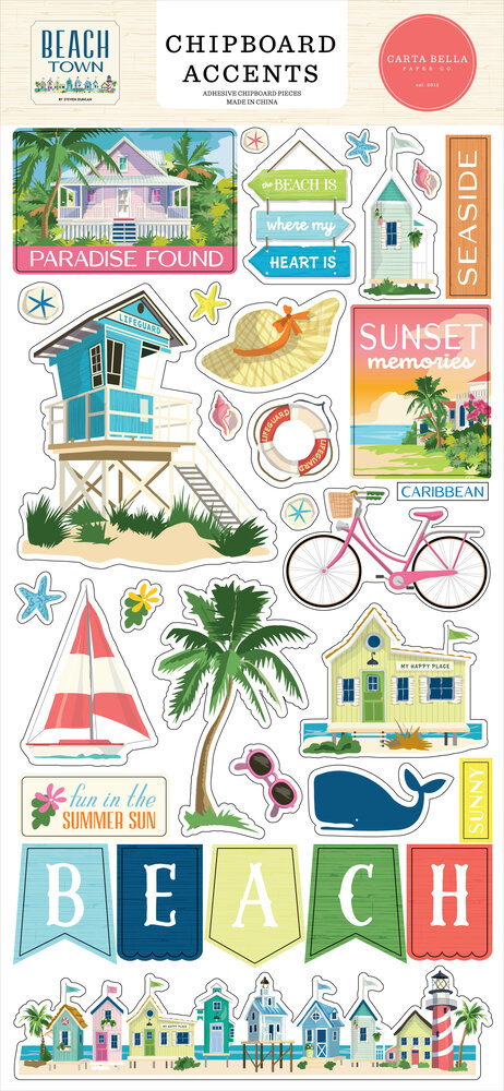 Carta Bella Beach Town 6x13 Inch Chipboard Accents (CBBT427021) Carta Bella Beach Town 6x13 Inch Chipboard Accents (CBBT427021)