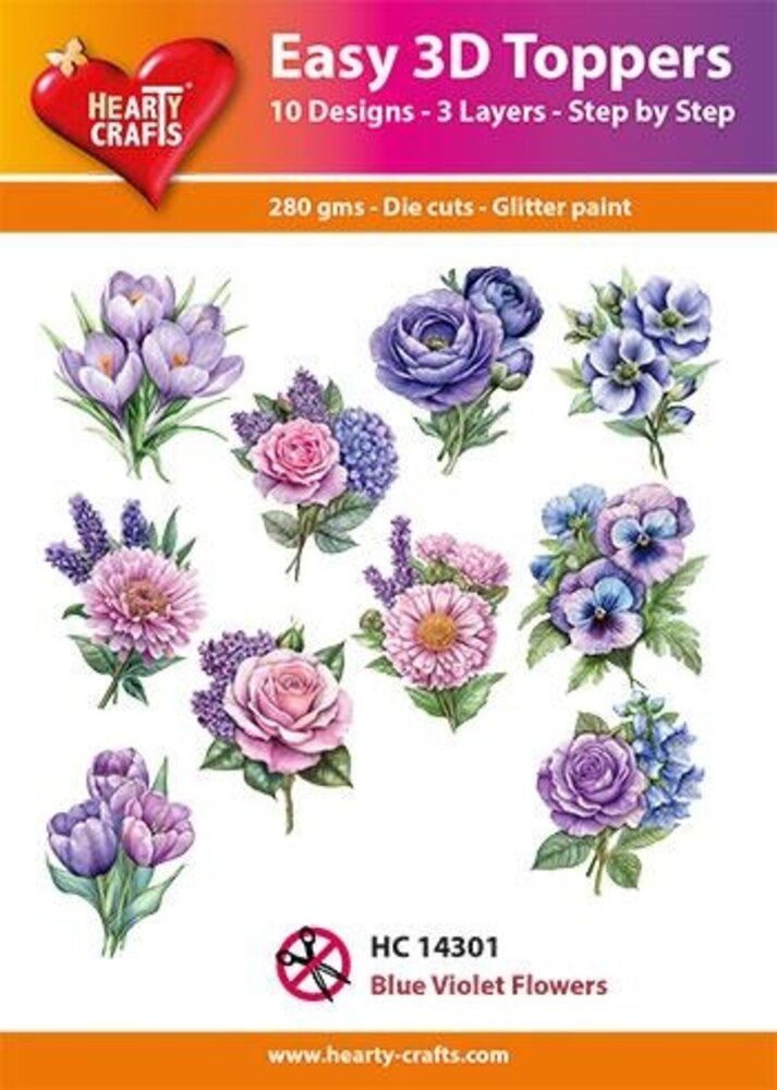 Hearty Crafts Easy 3D Toppers Blue Violet Flowers (HC14301)