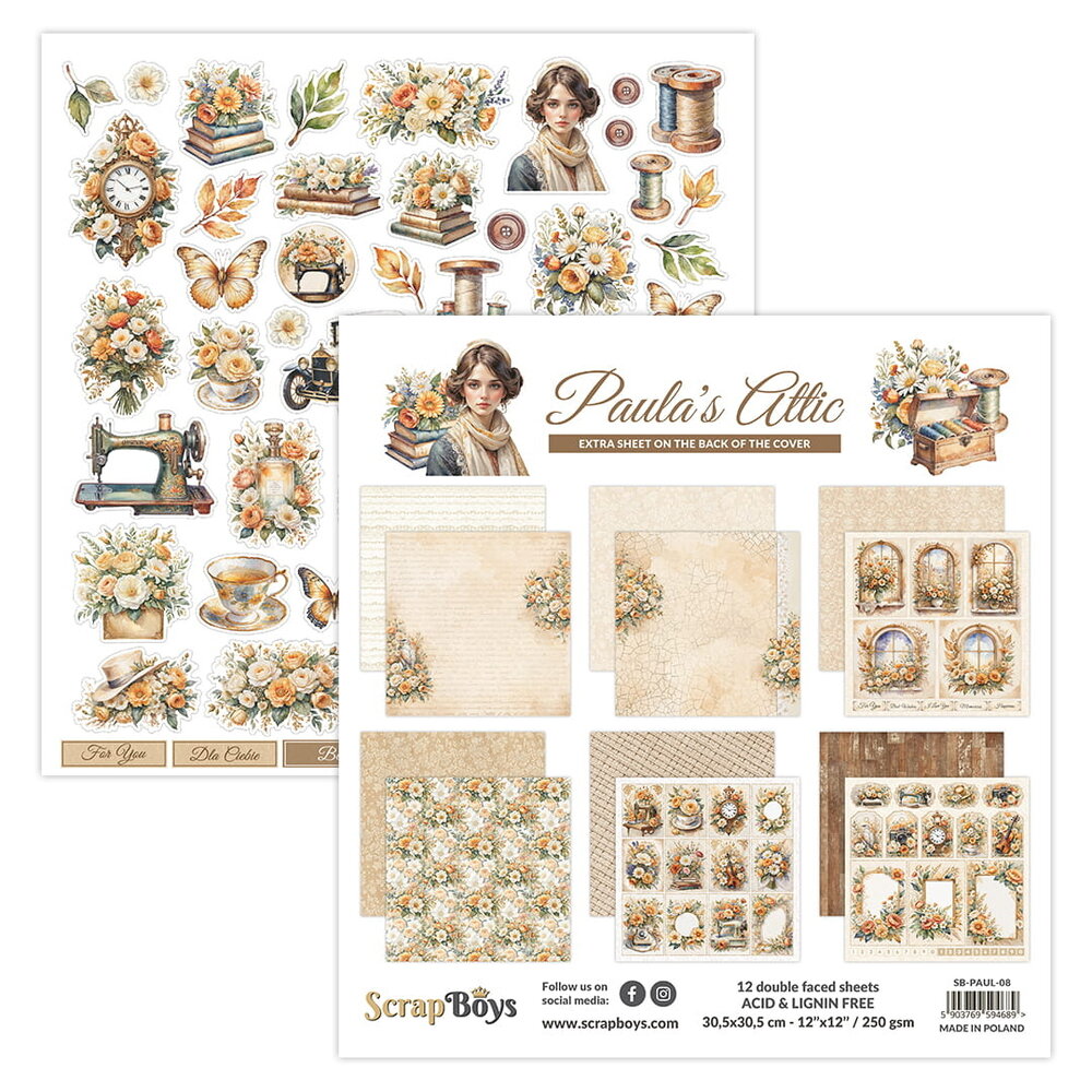 ScrapBoys Paula’s Attic 12x12 Inch Paper Pad (SB-PAUL-08)
