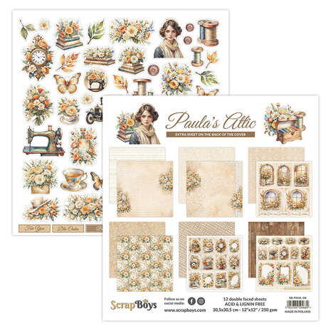ScrapBoys Paula’s Attic 12x12 Inch Paper Pad (SB-PAUL-08)