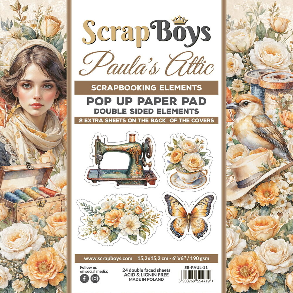 ScrapBoys Paula’s Attic 6x6 Inch Pop Up Paper Pad (SB-PAUL-11)