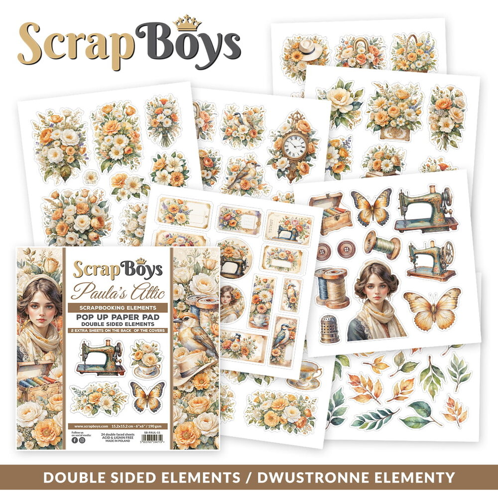 ScrapBoys Paula’s Attic 6x6 Inch Pop Up Paper Pad (SB-PAUL-11)