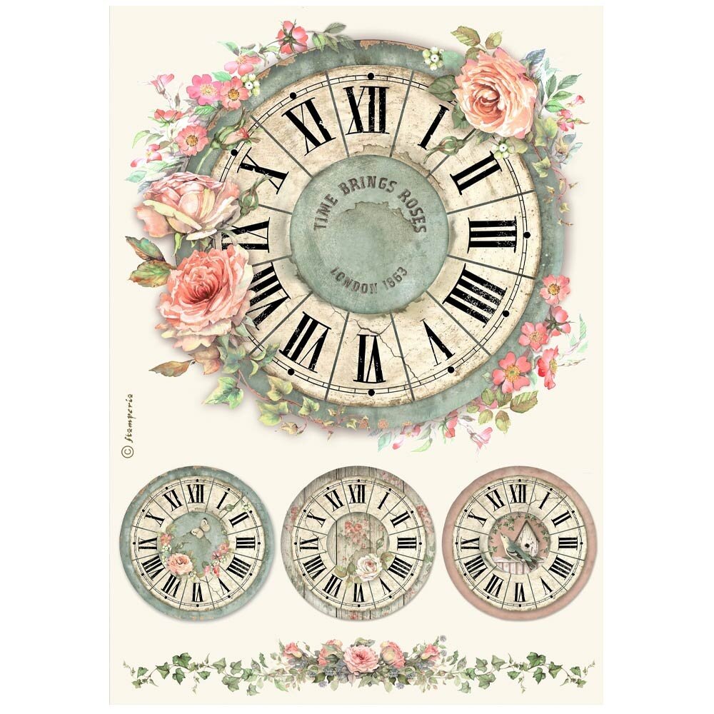 Stamperia House of Roses A4 Rice Paper Clock (DFSA41021) Stamperia House of Roses A4 Rice Paper Clock (DFSA41021)