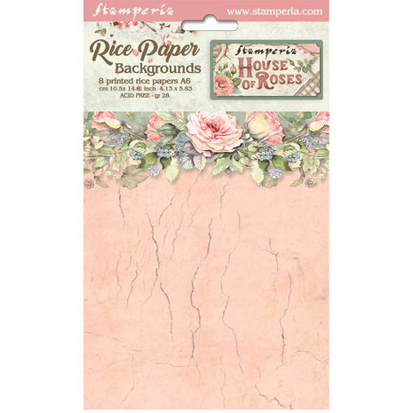 Stamperia House of Roses A6 Rice Paper Backgrounds (DFSAK6039)