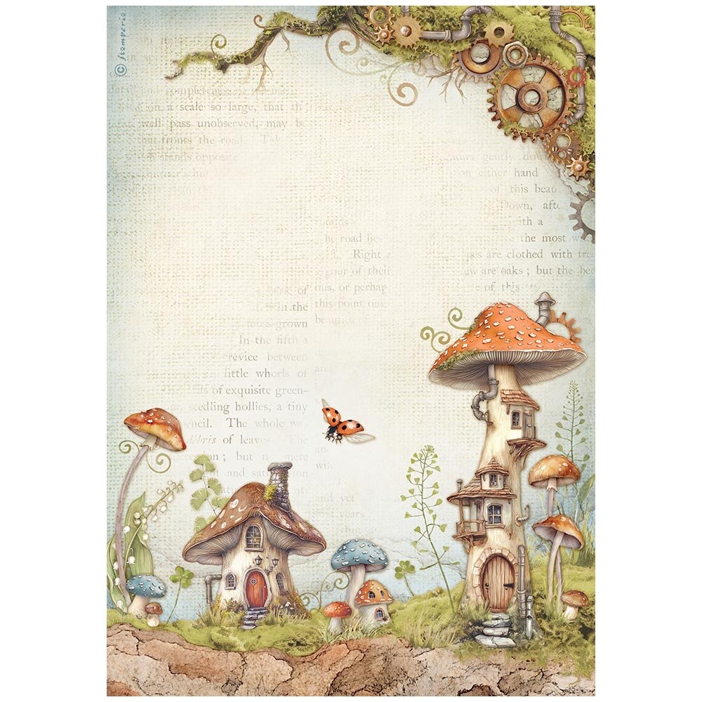 Stamperia Hidden Grove A4 Rice Paper Mushroom Houses (DFSA41012) Stamperia Hidden Grove A4 Rice Paper Mushroom Houses (DFSA41012)