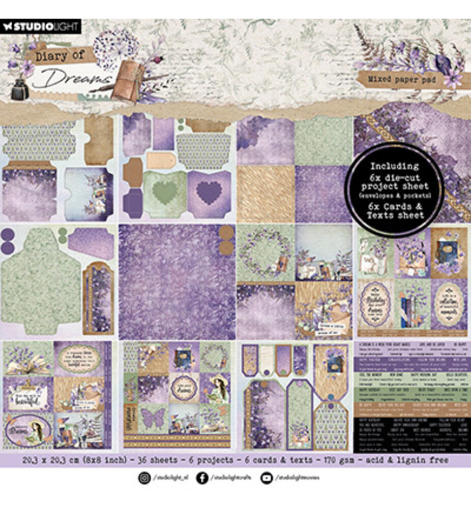 Studio Light Diary of Dreams 8x8 Inch Mixed Paper Pad (SL-DD-MPP296) Studio Light Diary of Dreams 8x8 Inch Mixed Paper Pad (SL-DD-MPP296)