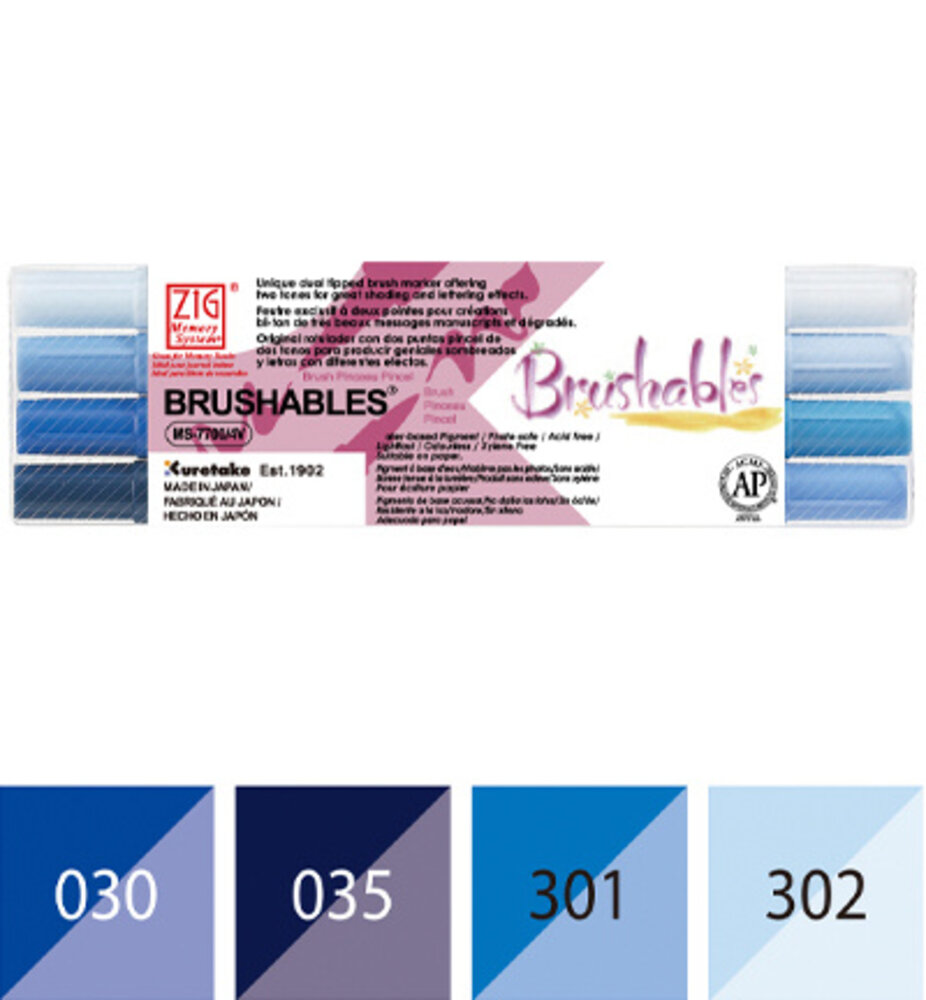 ZIG Brushables Set 4 Blue Colors (MS-7700/4VBL) ZIG Brushables Set 4 Blue Colors (MS-7700/4VBL)