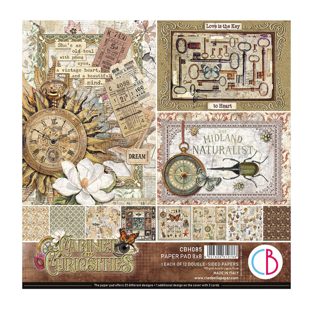 Ciao Bella Papercrafting Cabinet of curiosities 8x8 Inch Paper Pad (CBH085) Ciao Bella Papercrafting Cabinet of curiosities 8x8 Inch Paper Pad (CBH085)