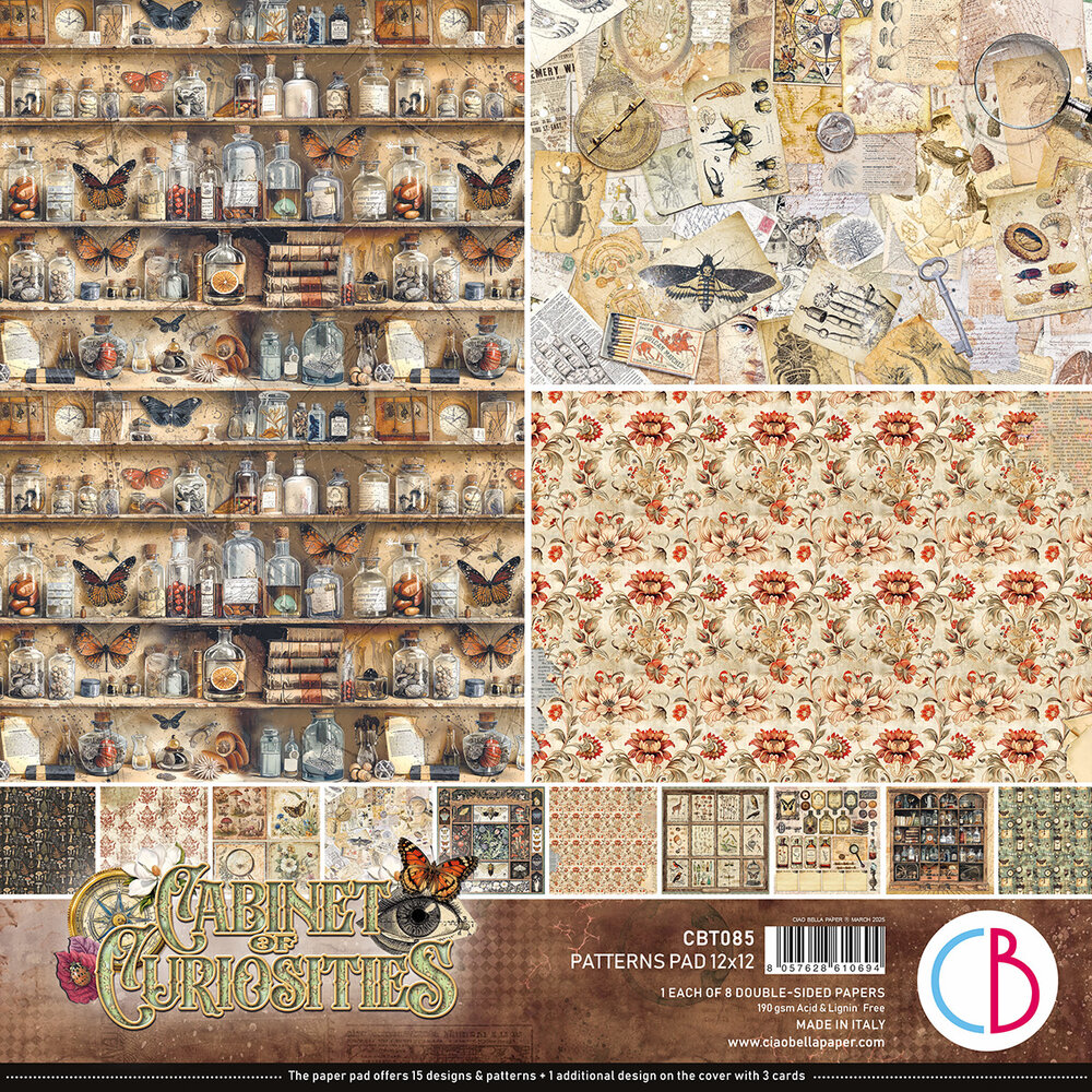 Ciao Bella Papercrafting Cabinet of curiosities 12x12 Inch Patterns Pad (CBT085) Ciao Bella Papercrafting Cabinet of curiosities 12x12 Inch Patterns Pad (CBT085)