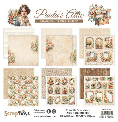 ScrapBoys Paula’s Attic 12x12 Inch Paper Pad (SB-PAUL-08)