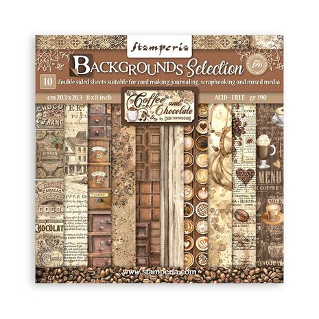 Stamperia Coffee and Chocolate Backgrounds 8x8 Inch Paper Pack (SBBS94)