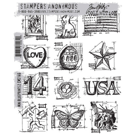 Stampers Anonymous Curations Collection Cling Stamps Mini Blueprints #2 (CMS146) Stampers Anonymous Curations Collection Cling Stamps Mini Blueprints #2 (CMS146)