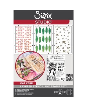 Sizzix Studio Cat Kerr Clear Stamps with Stencils Feed your Soul (666755) Sizzix Studio Cat Kerr Clear Stamps with Stencils Feed your Soul (666755)