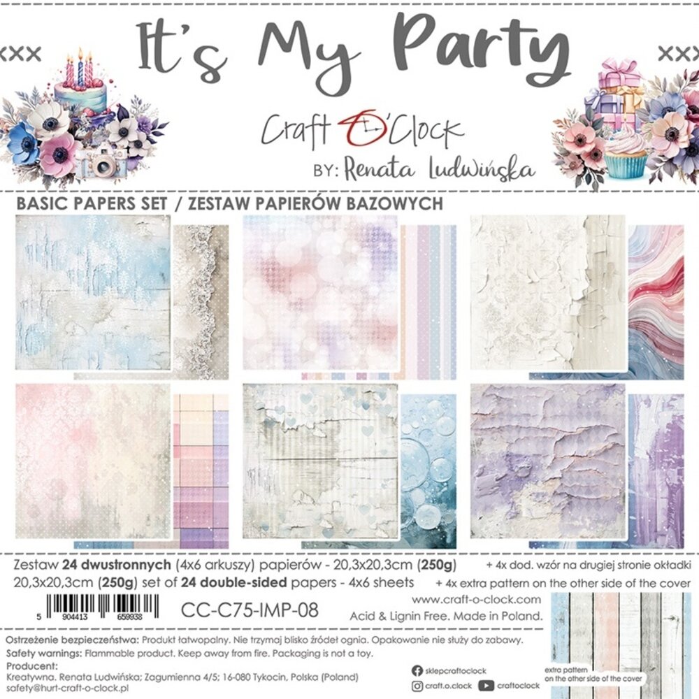 Craft O'Clock It's My Party 8x8 Inch Basic Papers Set (CC-C75-IMP-08 ...