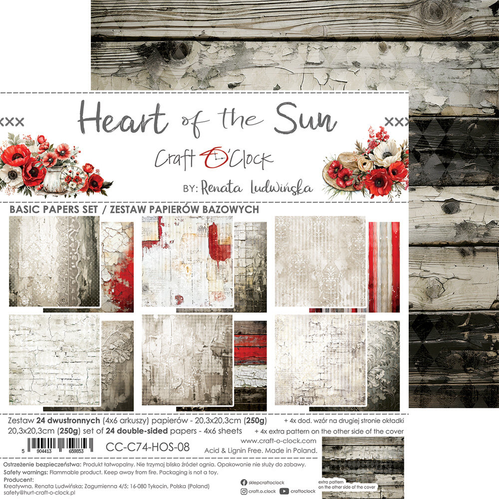 Craft O'Clock Heart of the Sun 8x8 Inch Basic Papers Set (CC-C74-HOS-08) Craft O'Clock Heart of the Sun 8x8 Inch Basic Papers Set (CC-C74-HOS-08)