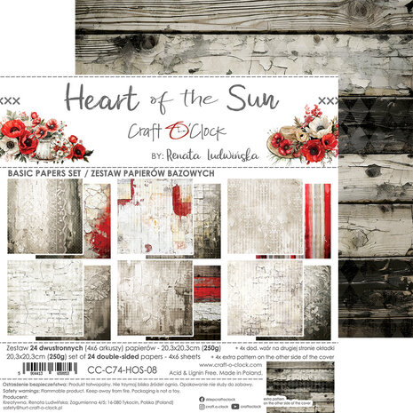 Craft O'Clock Heart of the Sun 8x8 Inch Basic Papers Set (CC-C74-HOS-08) Craft O'Clock Heart of the Sun 8x8 Inch Basic Papers Set (CC-C74-HOS-08)