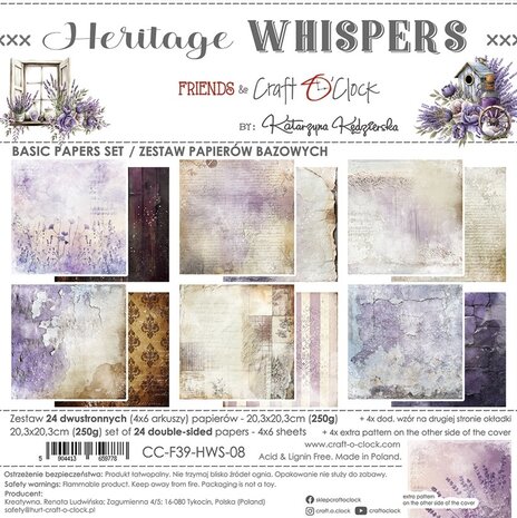 Craft O'Clock Heritage Whispers 8x8 Inch Basic Papers Set (CC-F39-HWS-08)