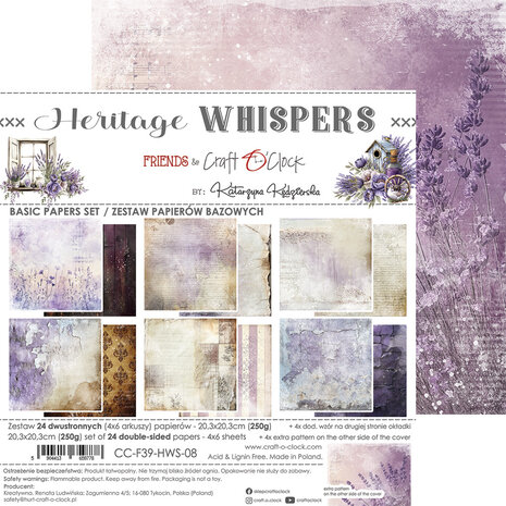 Craft O'Clock Heritage Whispers 8x8 Inch Basic Papers Set (CC-F39-HWS-08)