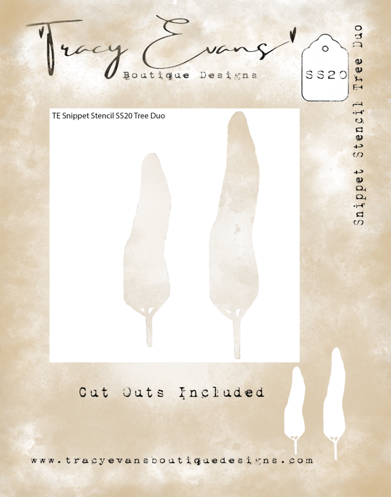 Tracy Evans Tree Duo 4x4 Inch Snippet Stencil (SS020)
